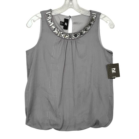 IZ Byer Blouse Size XS Gray Plisse Silver Threading Sleeveless Fully Lined NWT - Picture 4 of 12